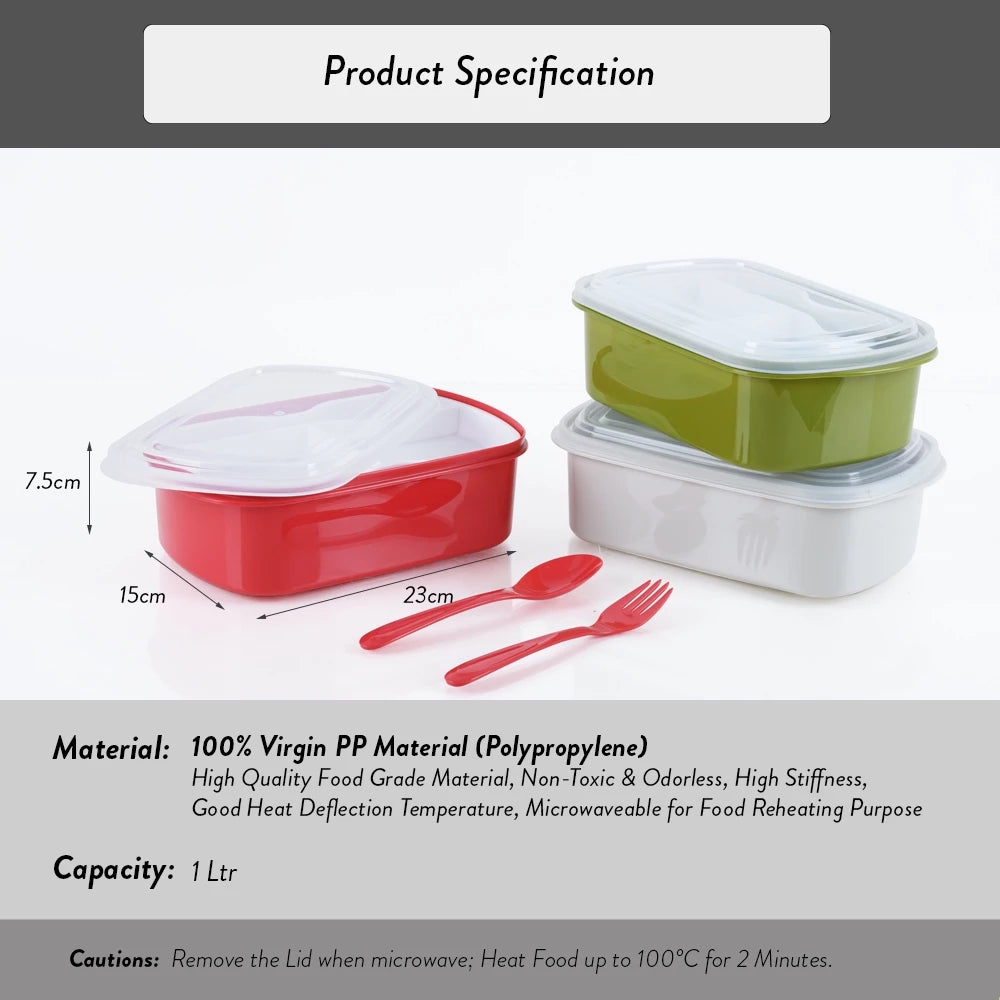 Bento Lunch Box With Fork & Spoon 1000ML