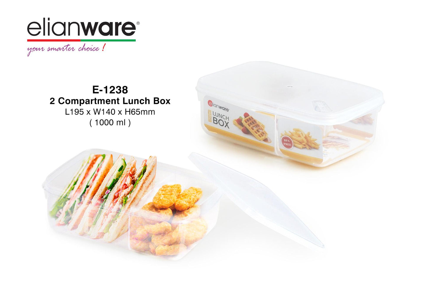 1000ml 2 Compartment Lunch Box
