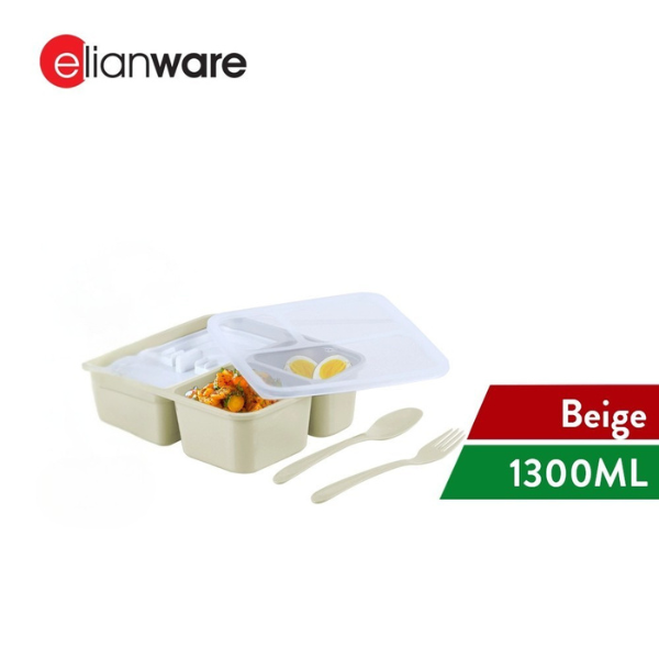 Bento Lunch Box With Fork & Spoon 1.3L