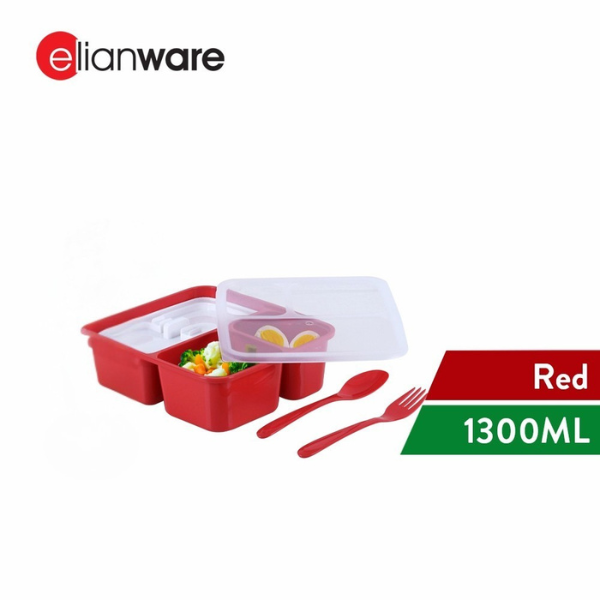 Bento Lunch Box With Fork & Spoon 1.3L