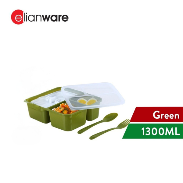 Bento Lunch Box With Fork & Spoon 1.3L
