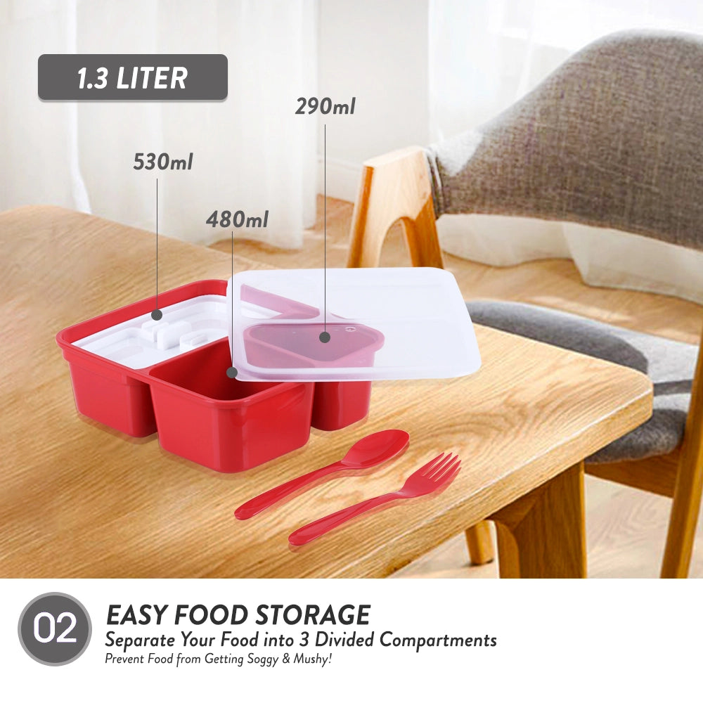 Bento Lunch Box With Fork & Spoon 1.3L
