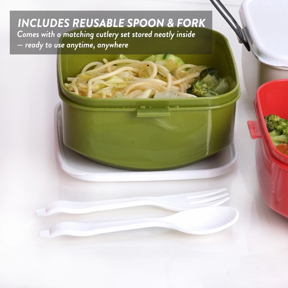 2 Layer Tier Square Tiffin Food Carrier with Spoon & Fork