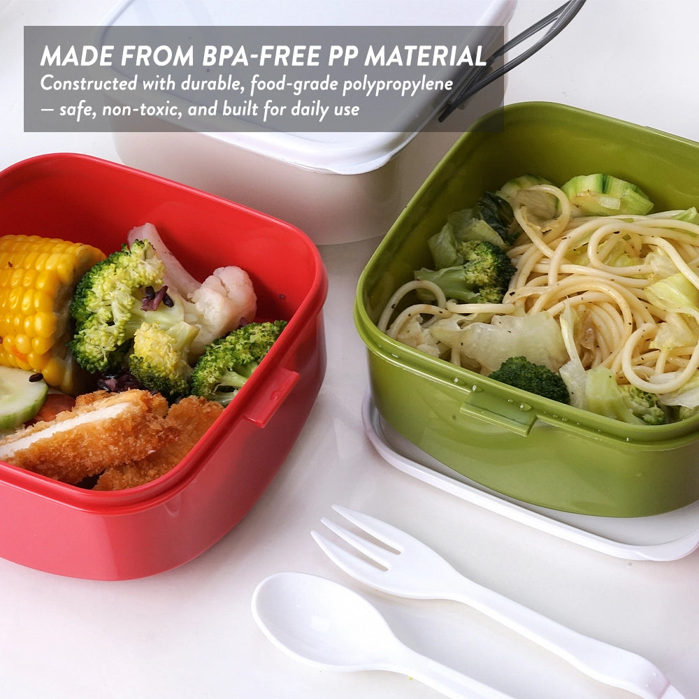 2 Layer Tier Square Tiffin Food Carrier with Spoon & Fork