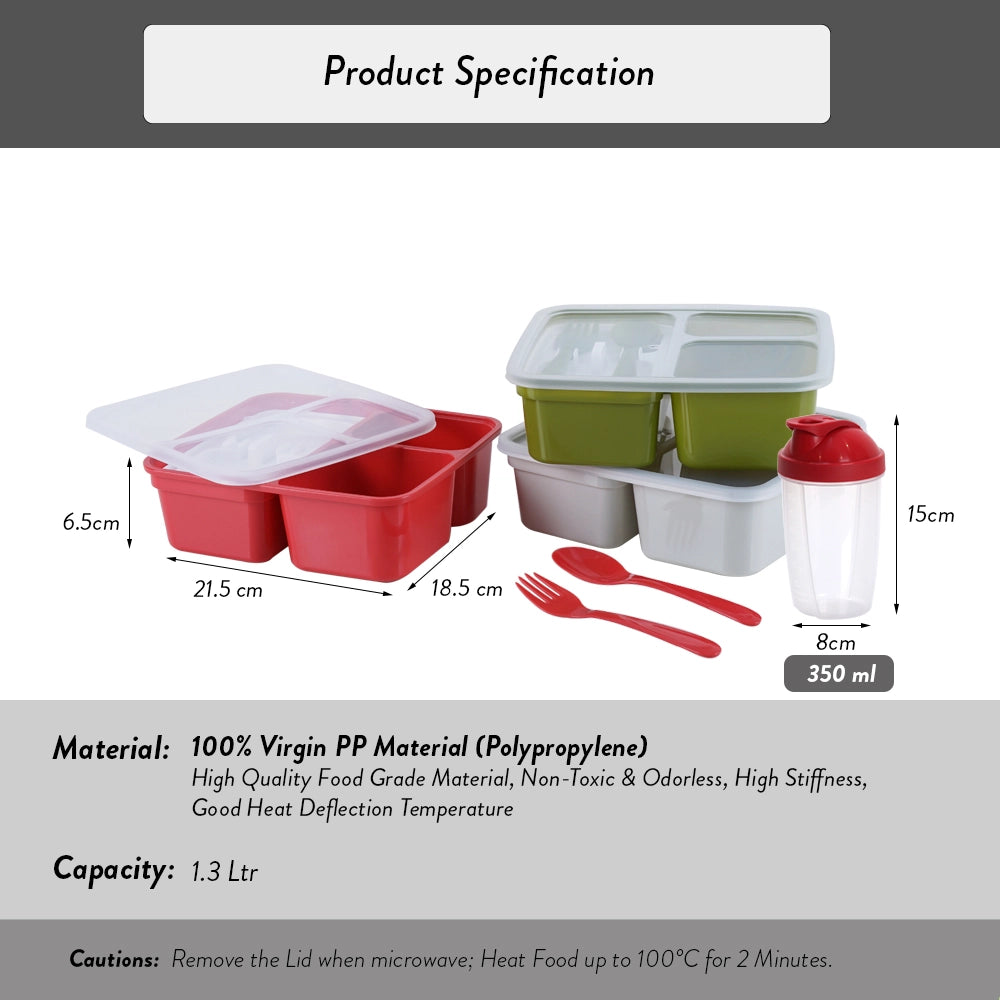 Bento Lunch Box With Fork & Spoon 1.3L
